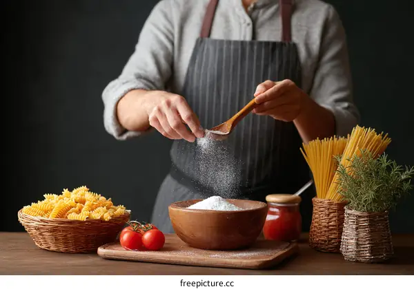 Chef Preparing Pasta with Flour and Ingredients