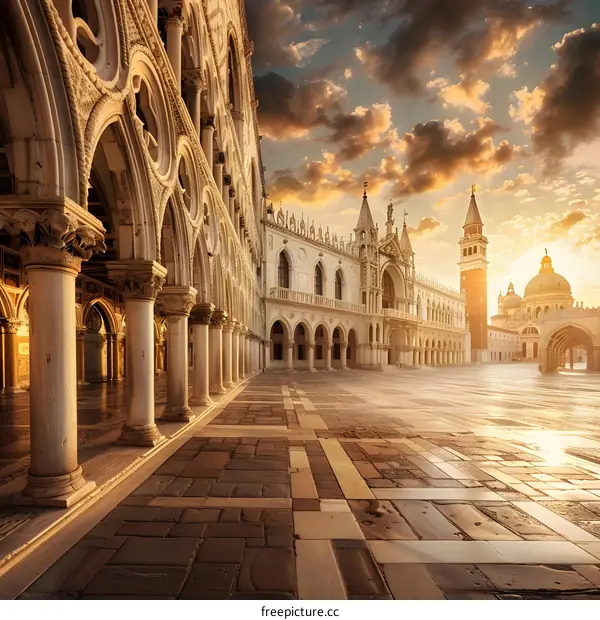 Sunrise View of St Marks Square in Venice Italy