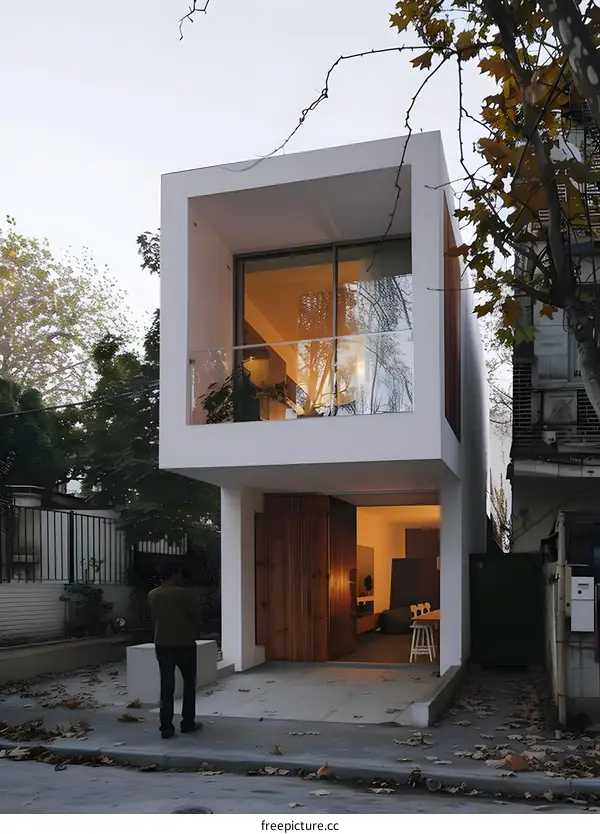 Minimalist Modern Home Design with Wooden Doors and Balcony