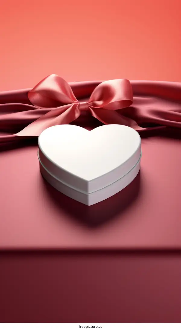 Pink silk and heart shaped gift box with ribbon