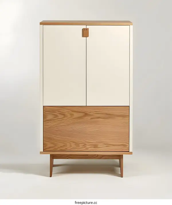 White And Wood Cabinet With Two Doors