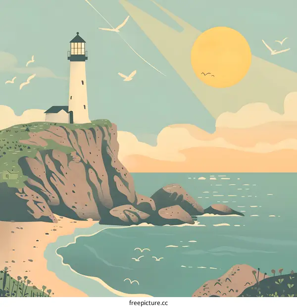 Lighthouse on the Cliff with Ocean View and Sunset