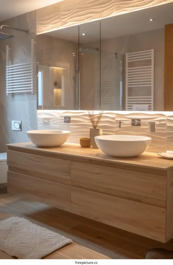 Modern Bathroom Vanity with Double Sinks and Mirror