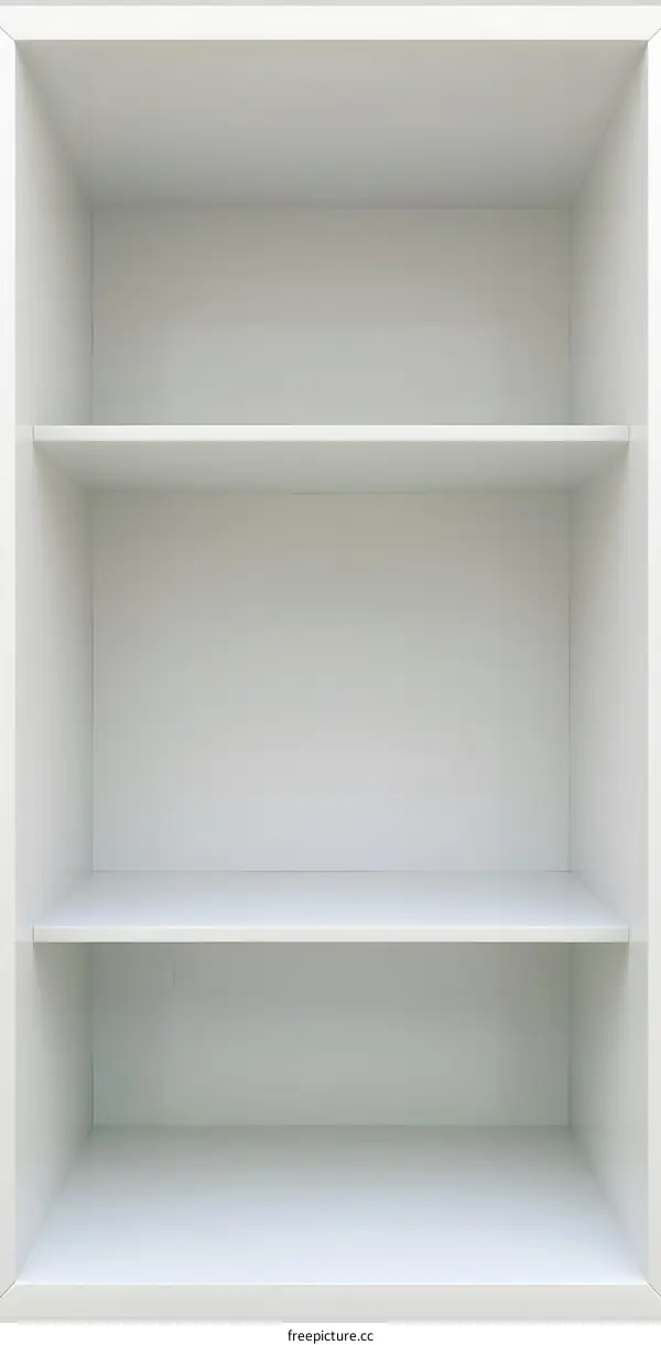Empty White Shelf Unit With Three Shelves