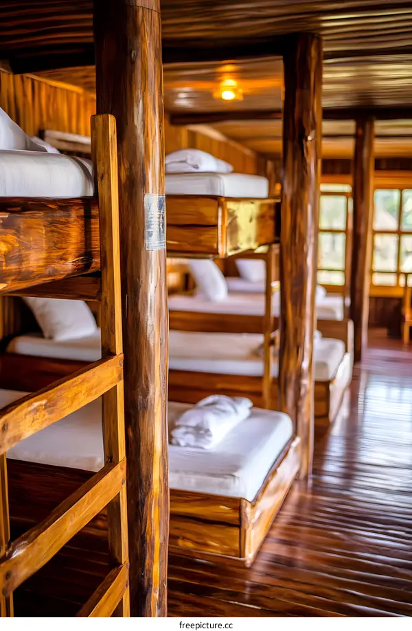 Wooden Bunk Beds in a Rustic Cabin