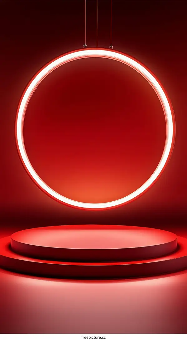 Red Stage Design with Neon Circle