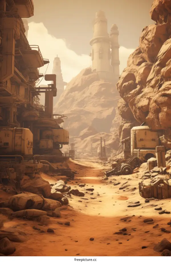 Futuristic City in Desert Canyon