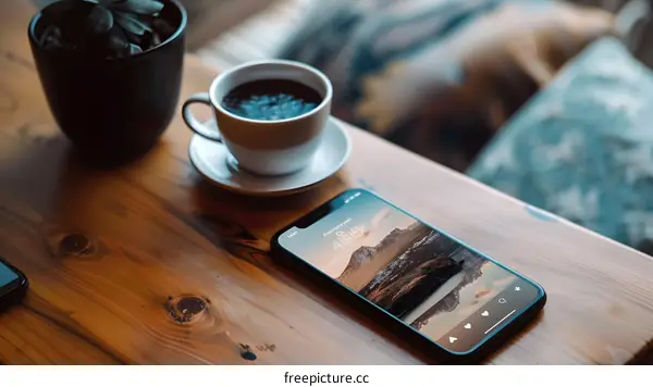 Closeup of a Smartphone on a Wooden Table