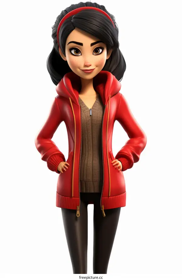 Confident young woman in red hoodie
