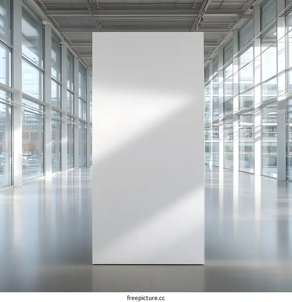 Blank White Wall in Modern Building with Glass Windows