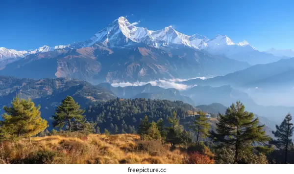 A beautiful landscape of the Annapurna mountain range in Nepal