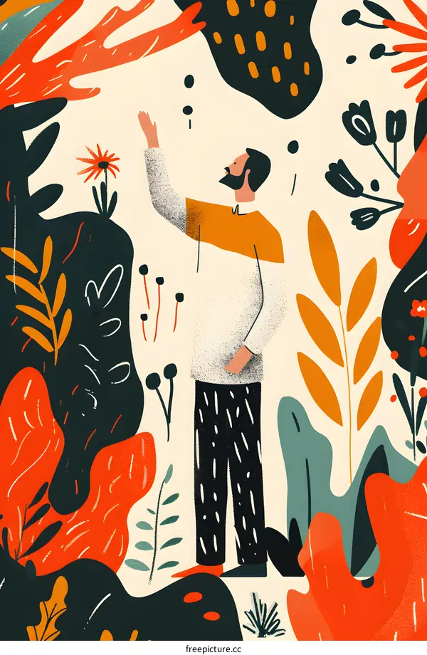 Man Standing in a Floral Garden Illustration