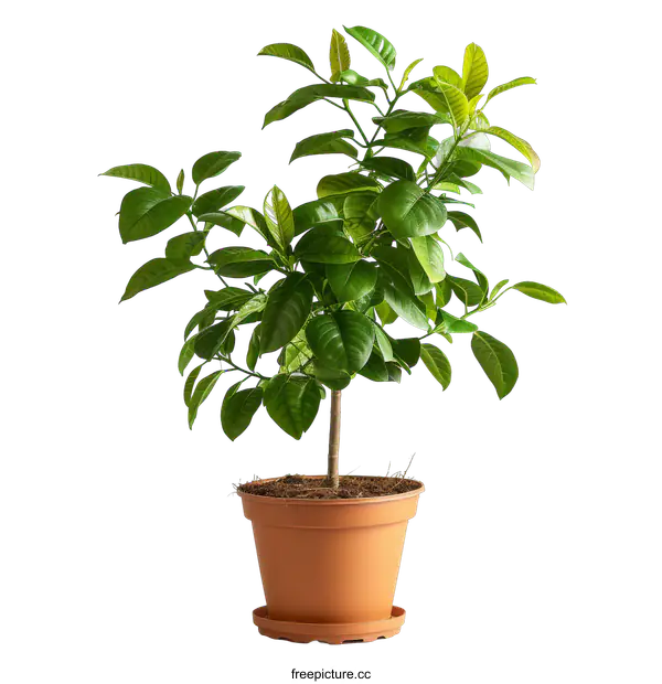 [Transparent Background PNG]A potted lemon tree with green leaves on a black background