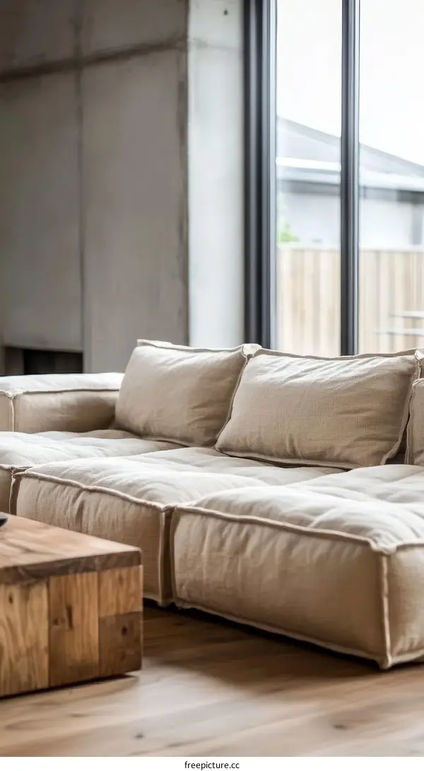 Modern Beige Sectional Sofa in a Contemporary Living Room