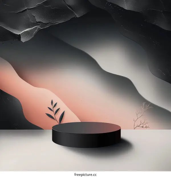 Black podium with pink and gray background