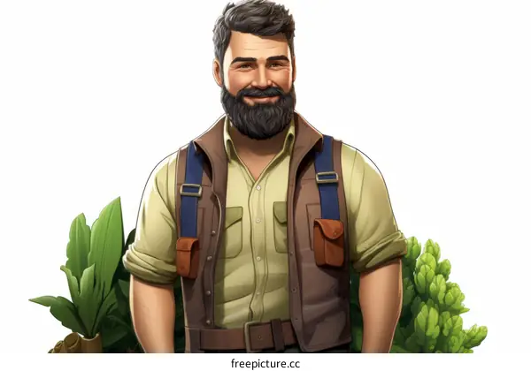 An illustration of a male botanist