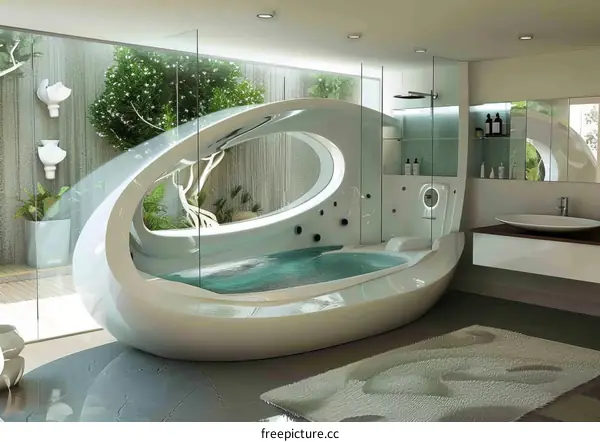 Modern Futuristic Bathroom Design with Unique Bathtub