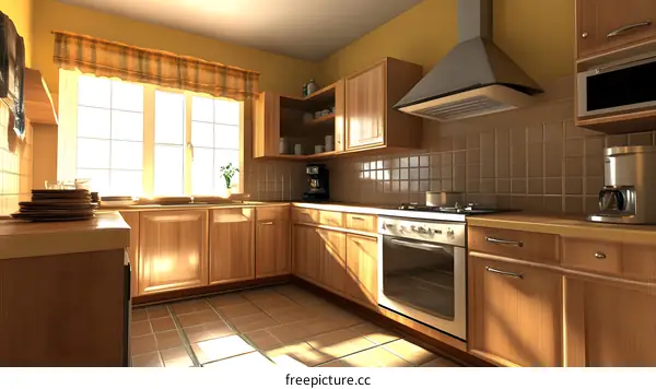 Modern Kitchen Interior Design with Wood Cabinets and Stainless Steel Appliances