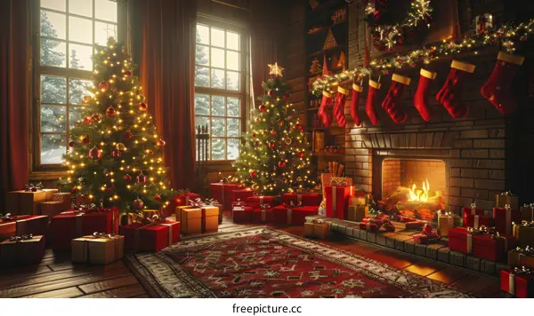 Cozy Christmas Tree by the Fireplace