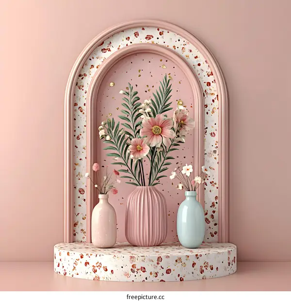Pink Floral Arrangement in Terrazzo Archway