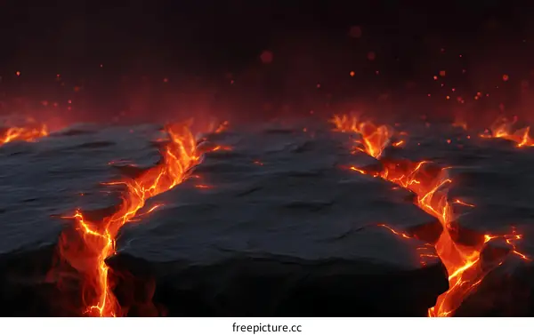 Lava Flowing Through Cracks in Rocks Illustration