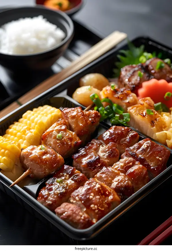 Grilled Meat and Vegetable Bento Box
