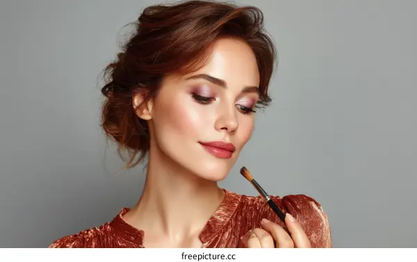 Beautiful Woman Applying Makeup with Brush