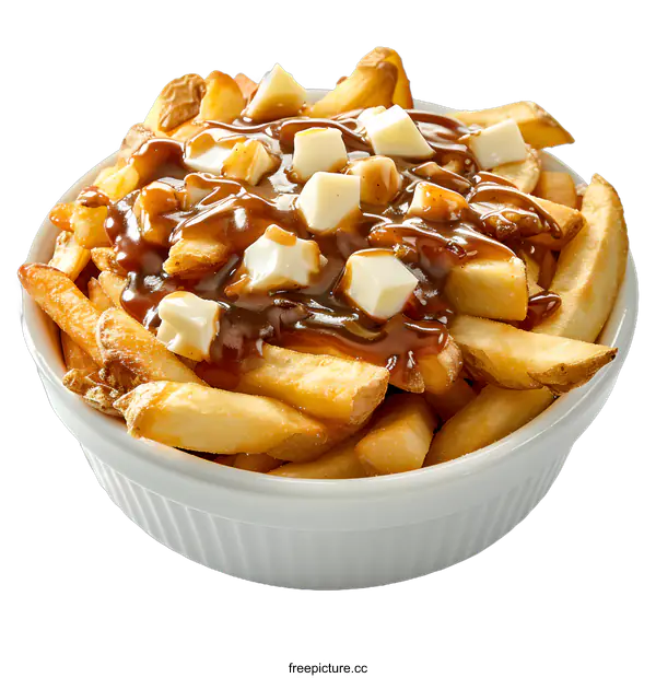 [Transparent Background PNG]A bowl of poutine, a Canadian dish of french fries, cheese curds and gravy