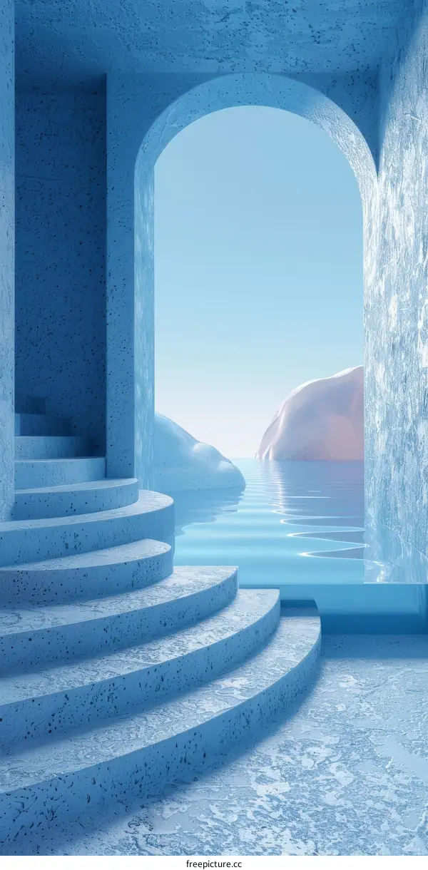 Abstract Blue Stone Archway Stairway Scene