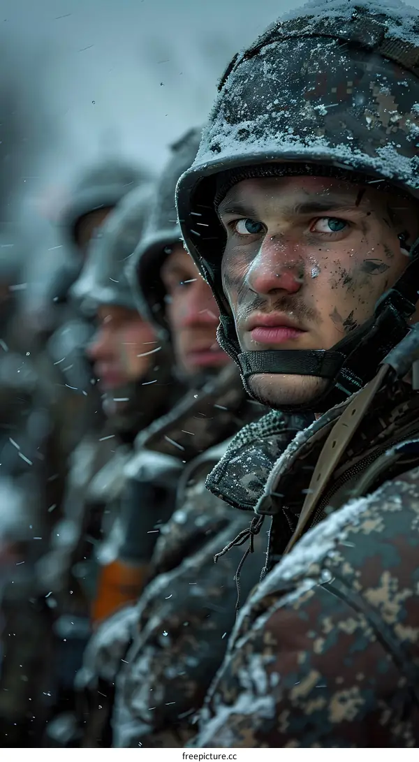 Portrait of a soldier in the snow