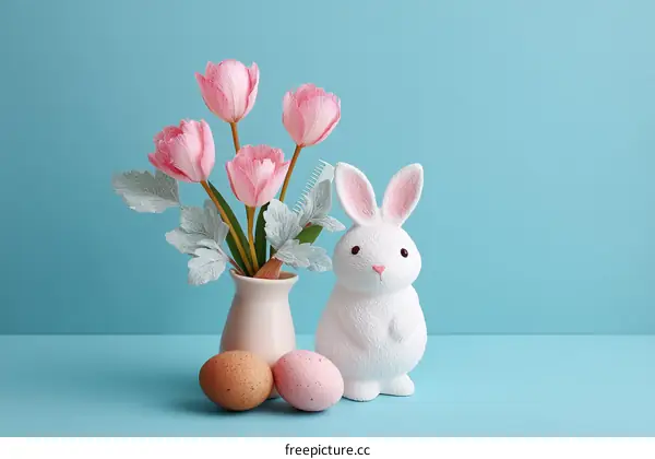 Easter Scene with Flowers and Decorations