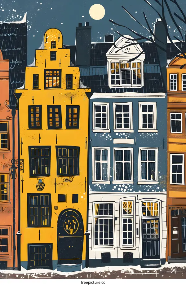 Winter Night in a Quaint European Town