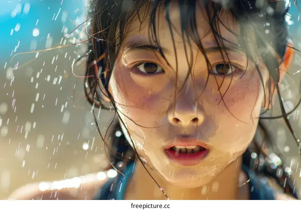 Little Girl Getting Wet in the Rain