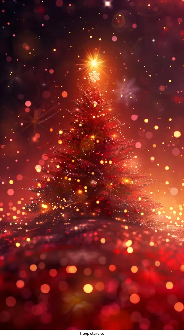 Christmas Tree with Lights and Ornaments in a Snowy Field