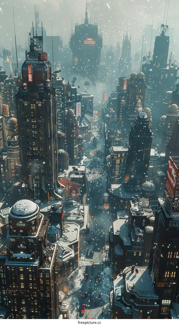 Futuristic City Covered in Snow