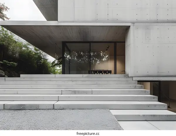 Modern Concrete House Entrance with Steps