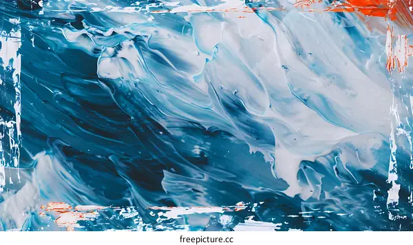 Abstract Blue and White Swirling Paint