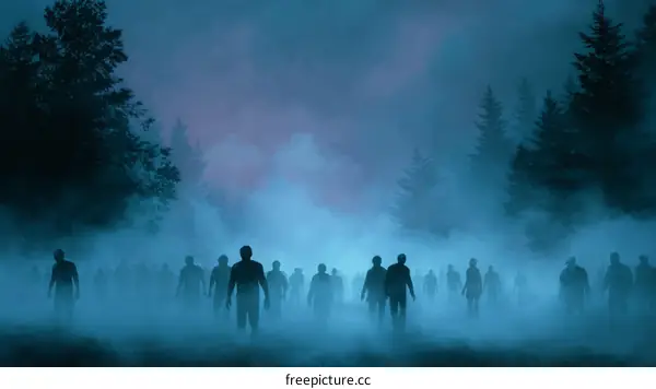 Nightmarish Zombie Horde in the Foggy Forest