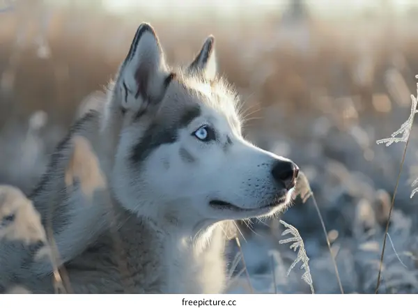 A beautiful Siberian Husky in the winter
