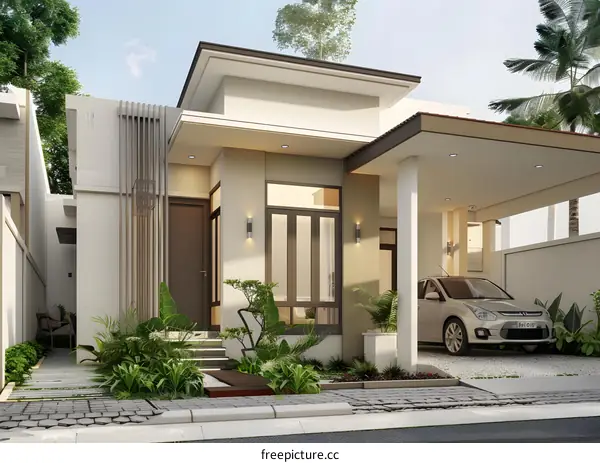 Modern House Design with Carport and Landscaping