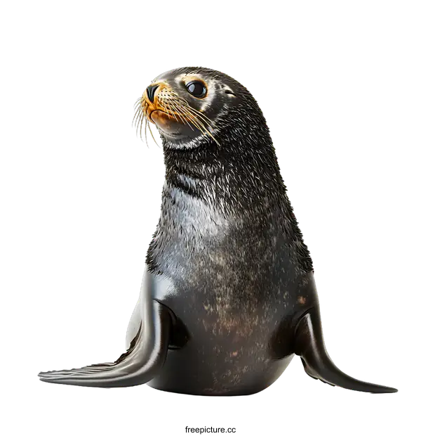 [Transparent Background PNG]Cute Seal Pup Sitting on White Background