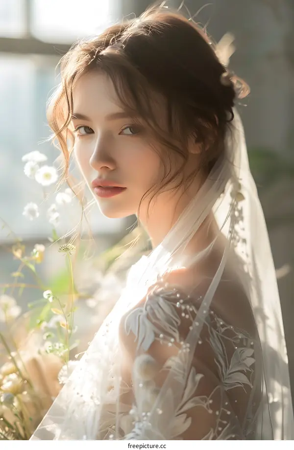Portrait of a beautiful young woman in a wedding dress