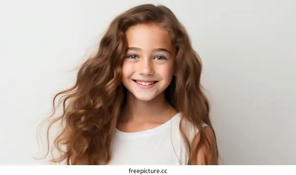 Portrait of a smiling young girl with long brown hair