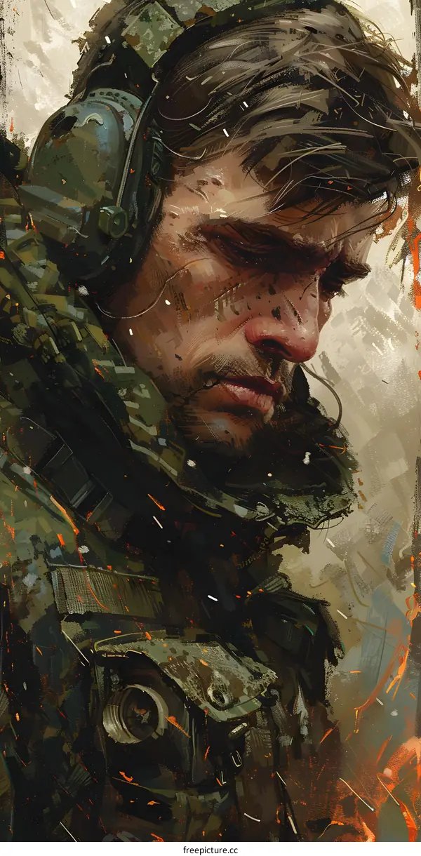 Close Up of Military Soldier Wearing Headphones