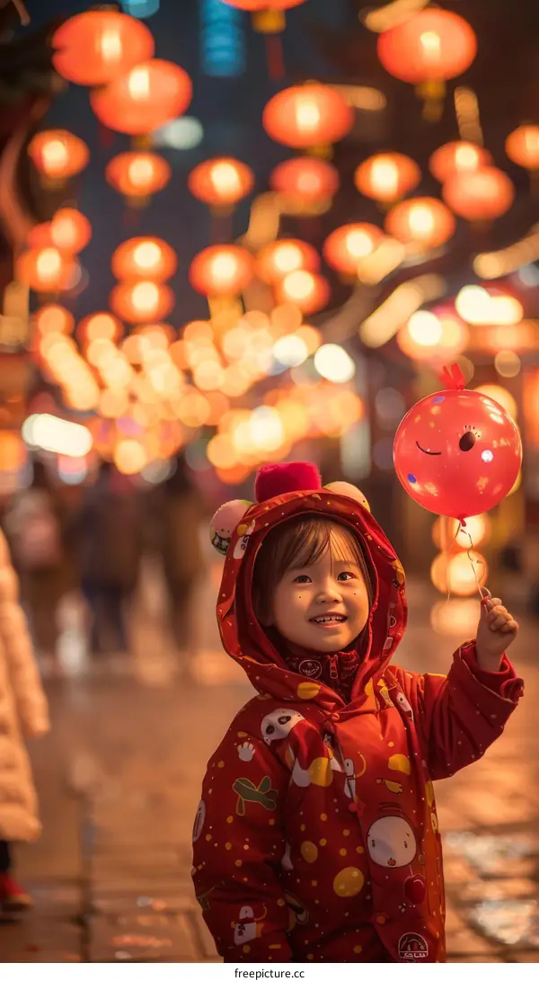 Young Girl Enjoys Lantern Festival in China
