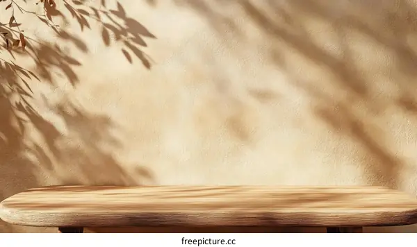 Warm Sunlight Wood Tabletop Background