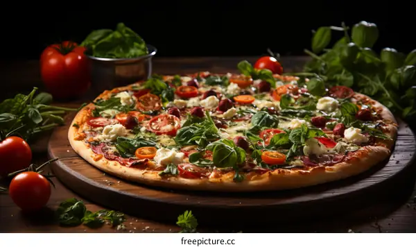 A delicious pizza with various toppings