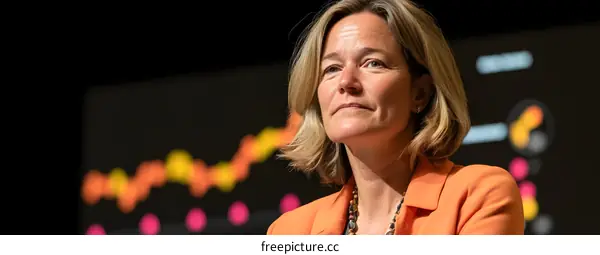 Businesswoman in Orange Jacket Looking Up