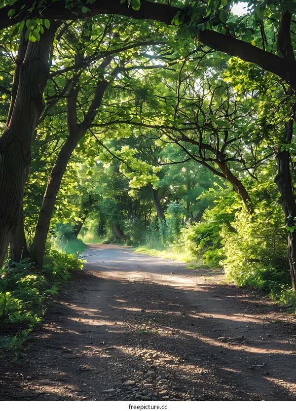 The sun shines through the trees in the forest