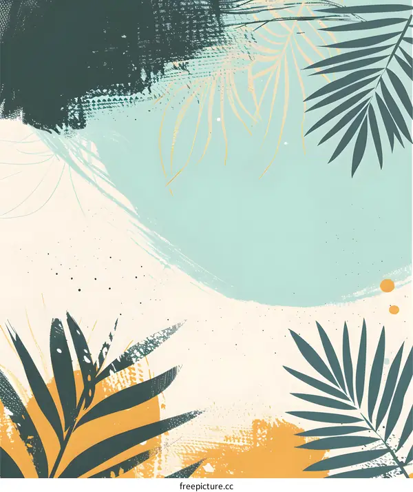 Abstract Tropical Leaf Illustration With Watercolor Background